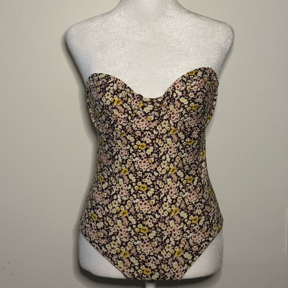 Acacia Swimwear Floral Swimsuit in Brown and Yellow